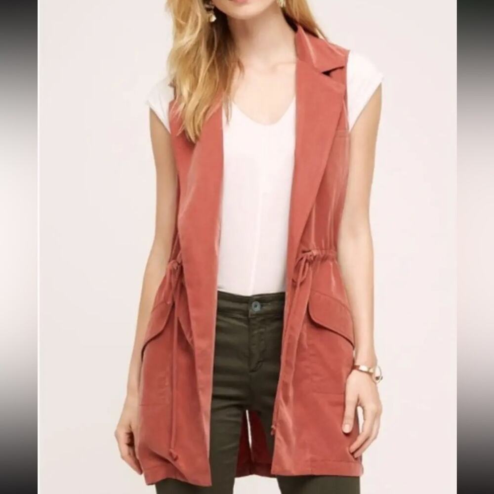Anthropologie Elevenses Old Town Vest Jacket, Small, Rust